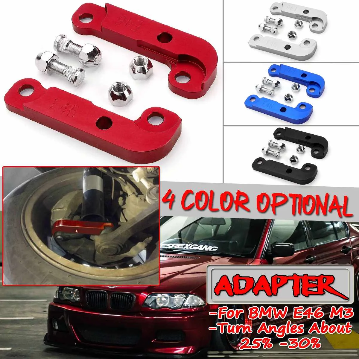 

2x 4 Colors Car Tire Adapter Increasing Turn Angles About 25% -30% Drift Lock Kit For BMW E46 M3 Tuning Drift Power Axle Parts