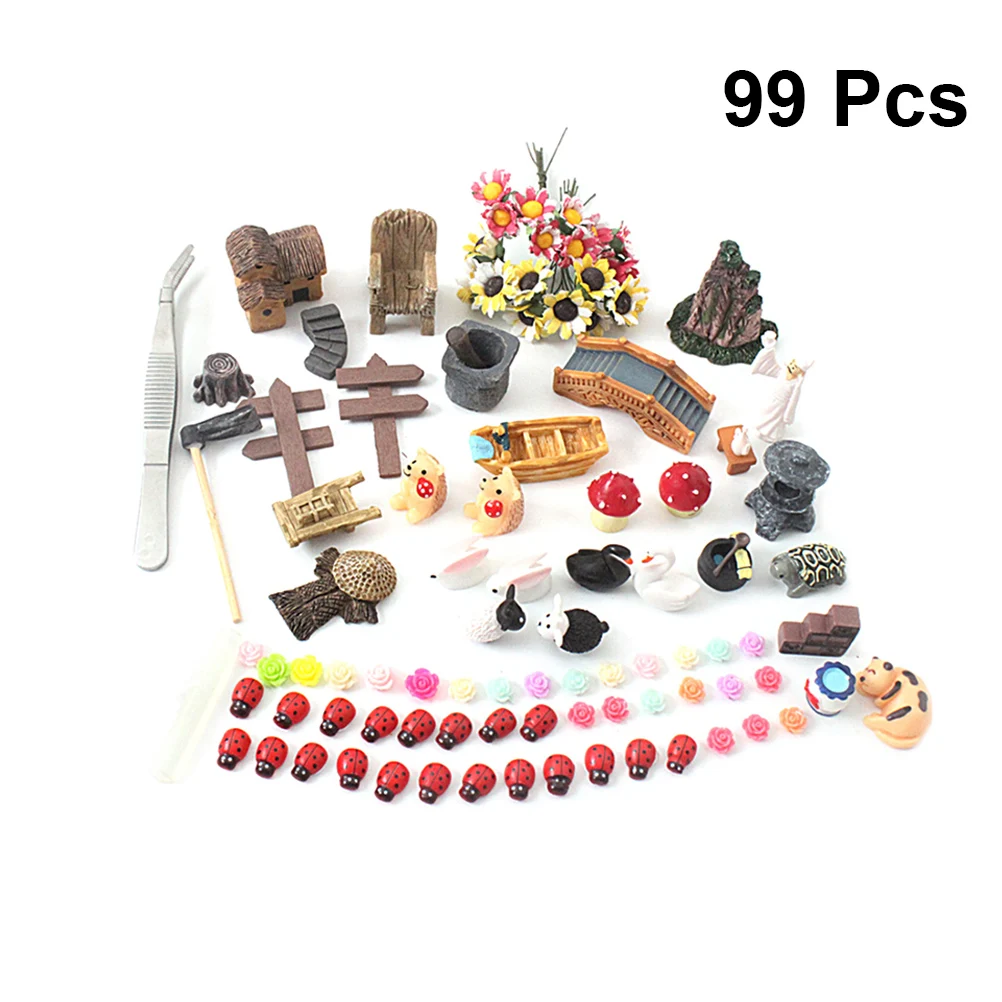 

99 Pcs Miniature Ornaments Kit DIY Craft Resin Mediterranean Style Dollhouse Decoration Moss Landscape Decoration