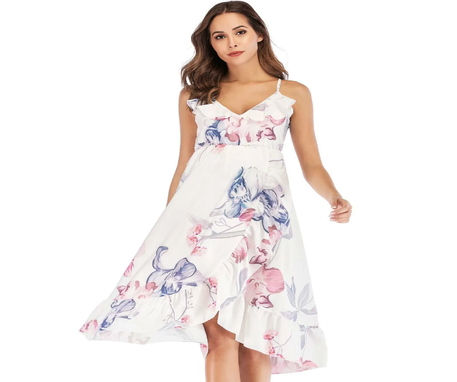 

Pregnant Woman maternity In dresses Lotus Leaf The Edge Of The Depth V Camisole Irregular Easy Dress elegant Polyester Factory