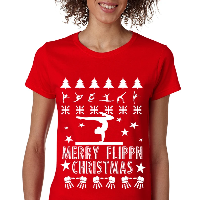 Женская футболка Merry Flippn Рождество гимнастика некрасиво Рождественская кофта |