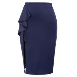 Для Женщин Офисная Женская юбка украшен рюшами сбоку Разделение бедра-завернутый Bodycon юбка-карандаш
