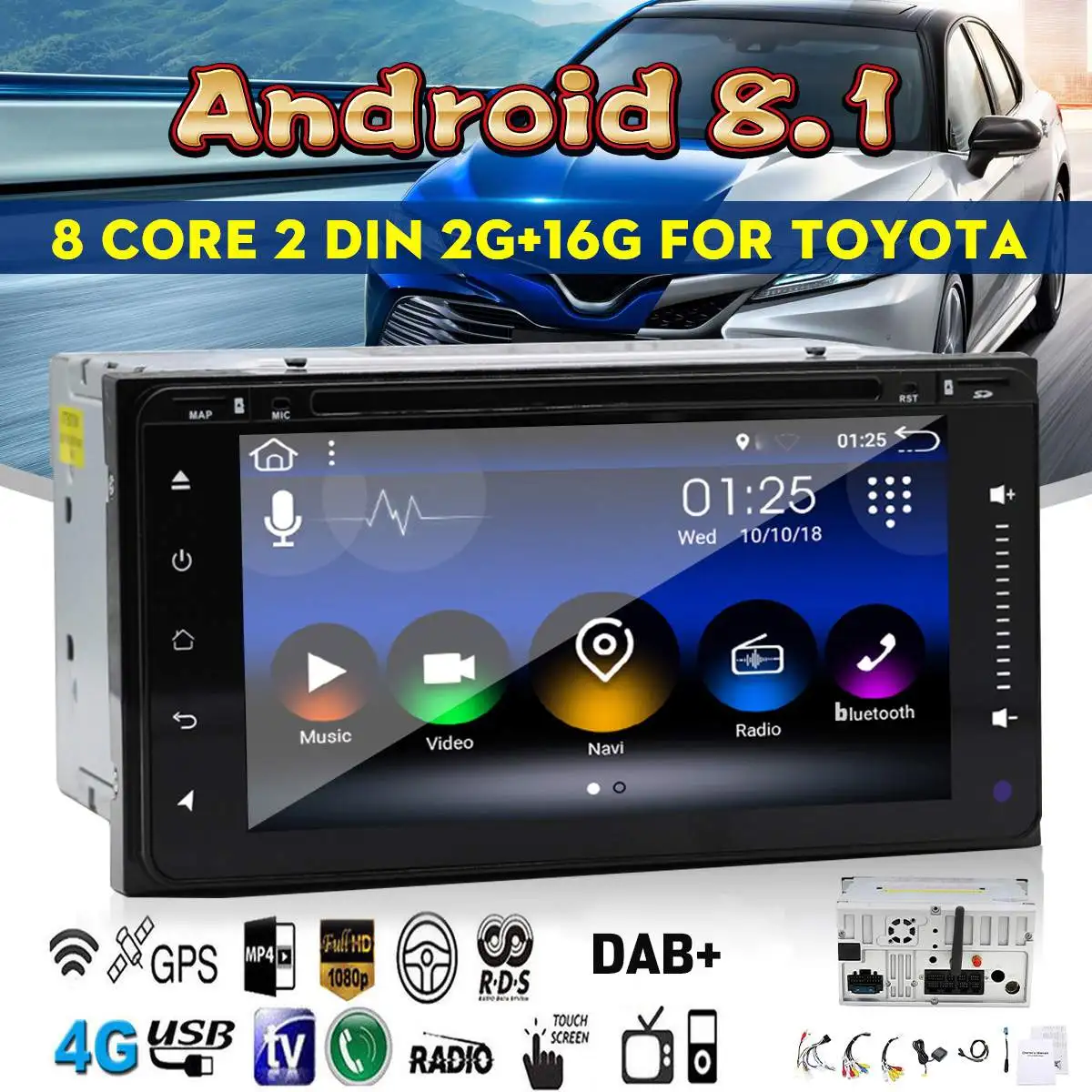 

2 Dins 7" Car Multimedia Player DVD Back Up Reverse Image Assist GPS Radio Video Navigation T8 Android 8.1.1 2G+16G For Toyota
