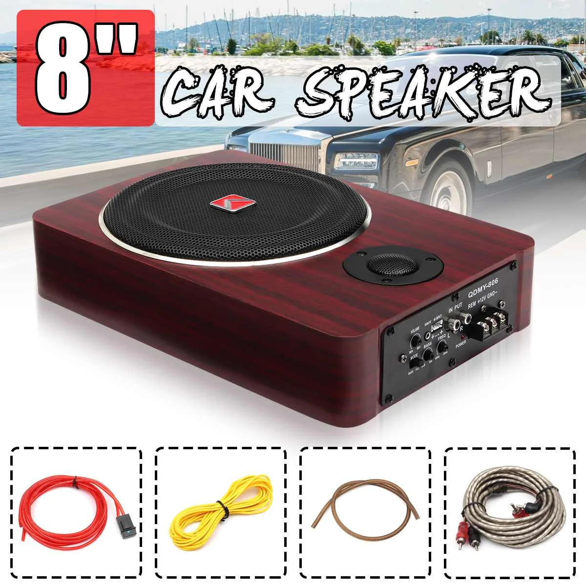 12V 8 inch 600W Wooden Active Power Car Subwoofer Speaker Under Seat