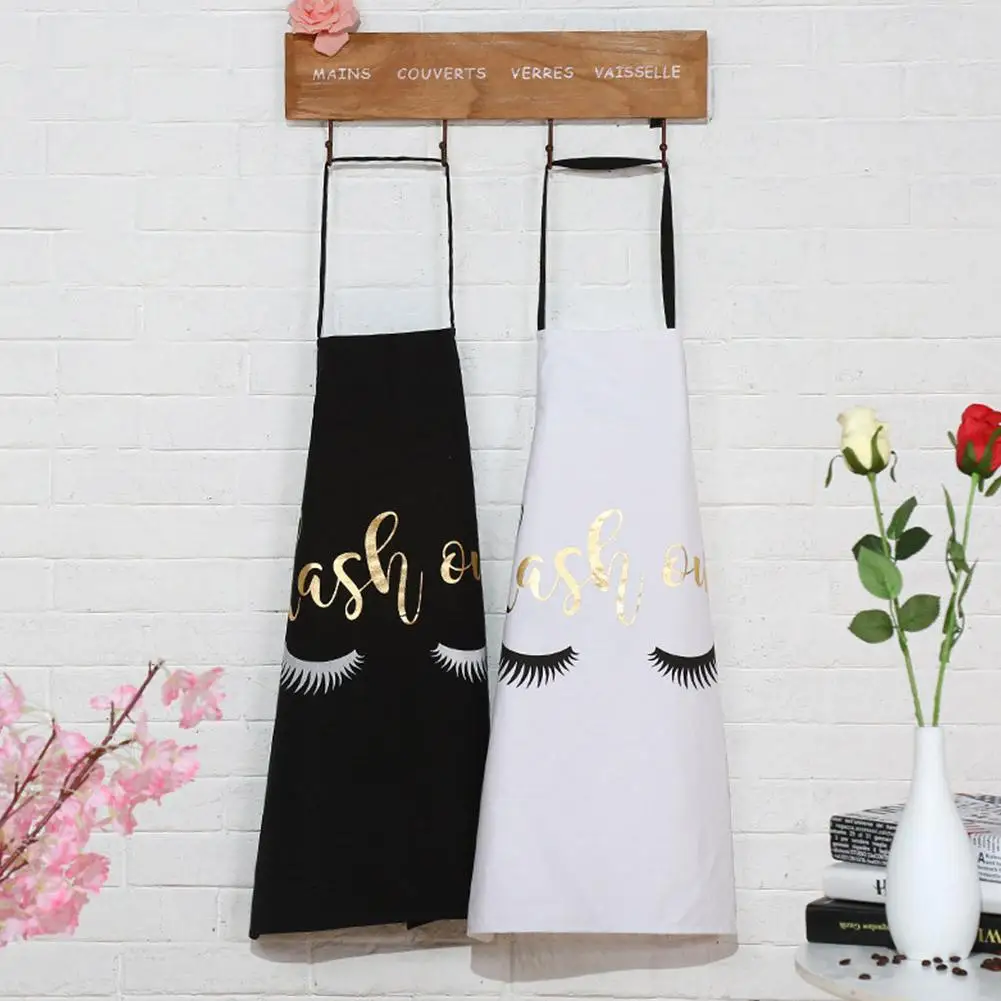 

Cute Gold Eyelash Letters Printing Apron for Kitchen Housework Cleaning Cooking Antifouling Cotton Sleeveless Pinafore Apron Bib