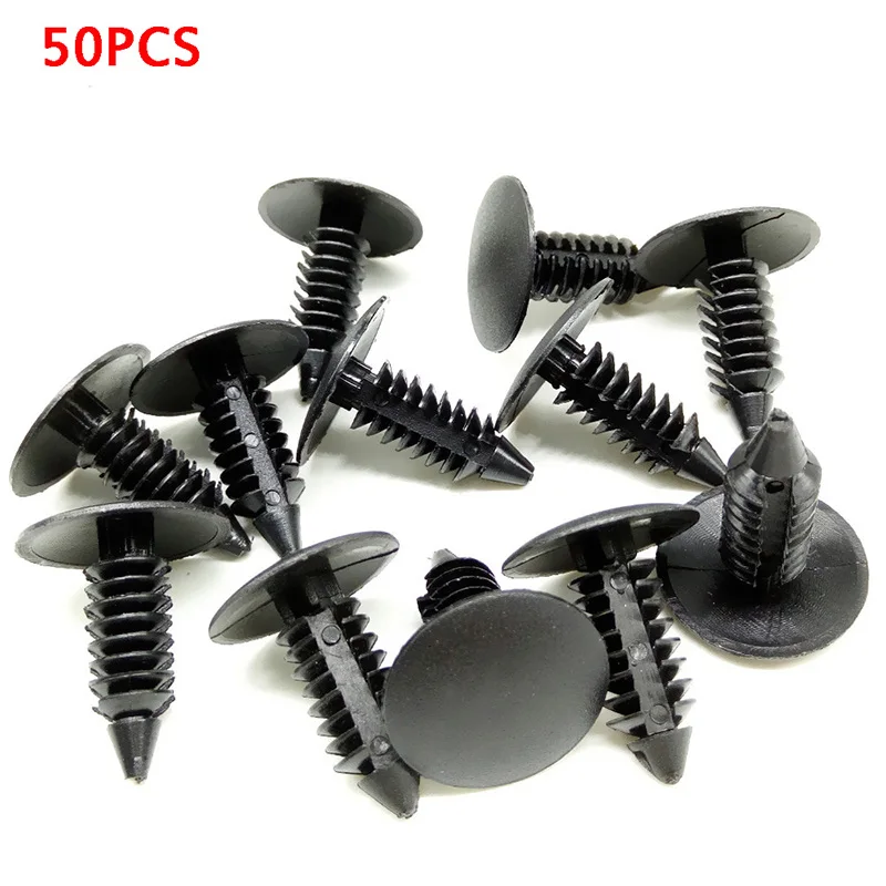 

50pcs/set Black Fastener Clips 7.5mm-6.0mm Hole Plastic Rivet Fastener Clips Car Fenders Bumpers Doors Accessory For Most Cars