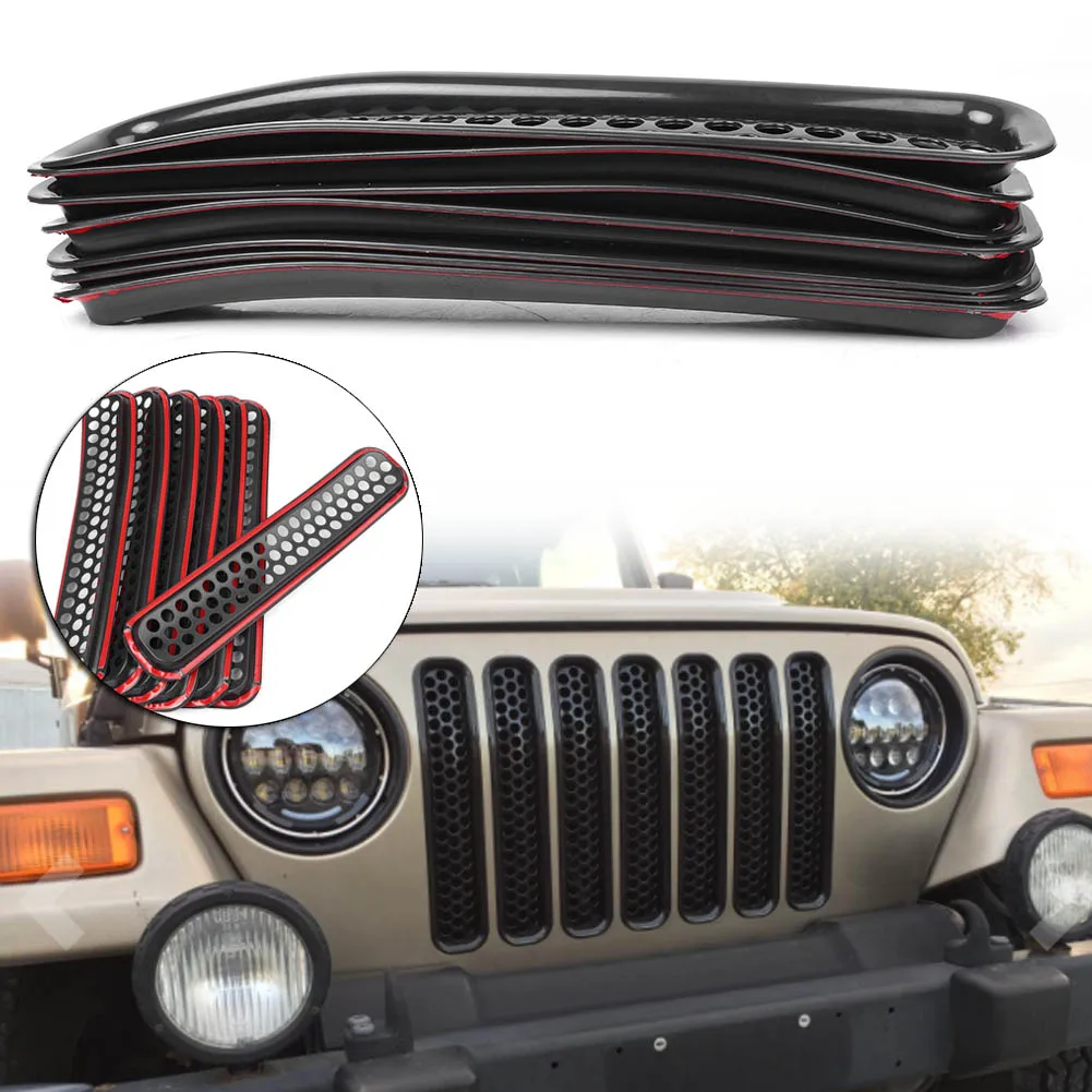 Передняя решетка крышки Вставка сетки гриль для Jeep Wrangler TJ 1997 1998 1999 2000 2001 2002 2003 2004 2005 2006 7 шт. 34 см* 7 см