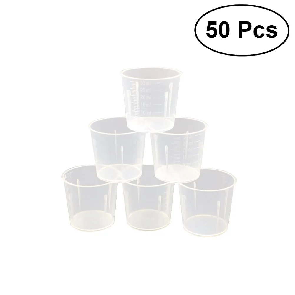 

50pcs 30ml Plastic Graduated Cups Measuring Scale Cups Transparent Lab Liquid Container for Mixing Paint Stain Epoxy Resin