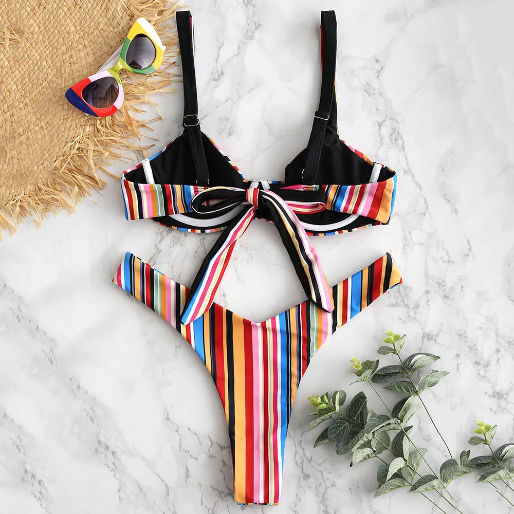 Комплект бикини на косточках с высоким вырезом ZAFUL Rainbow|Купальники |