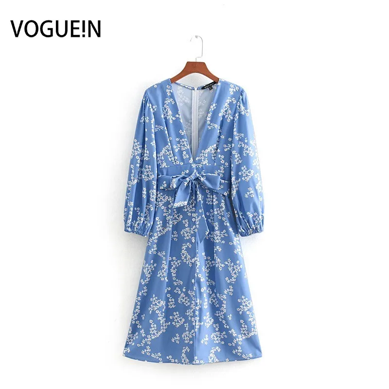 VOGUEIN новые женские повседневные v-образным вырезом с длинным рукавом цветочный