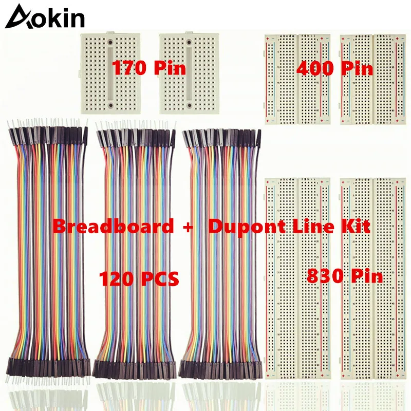 

Breadboard Dupont Wires Kit 830/400/170 Ties Breadboard Prototyping Multicolored Jumper Wire (M/M, M/F, F/F) for Arduino