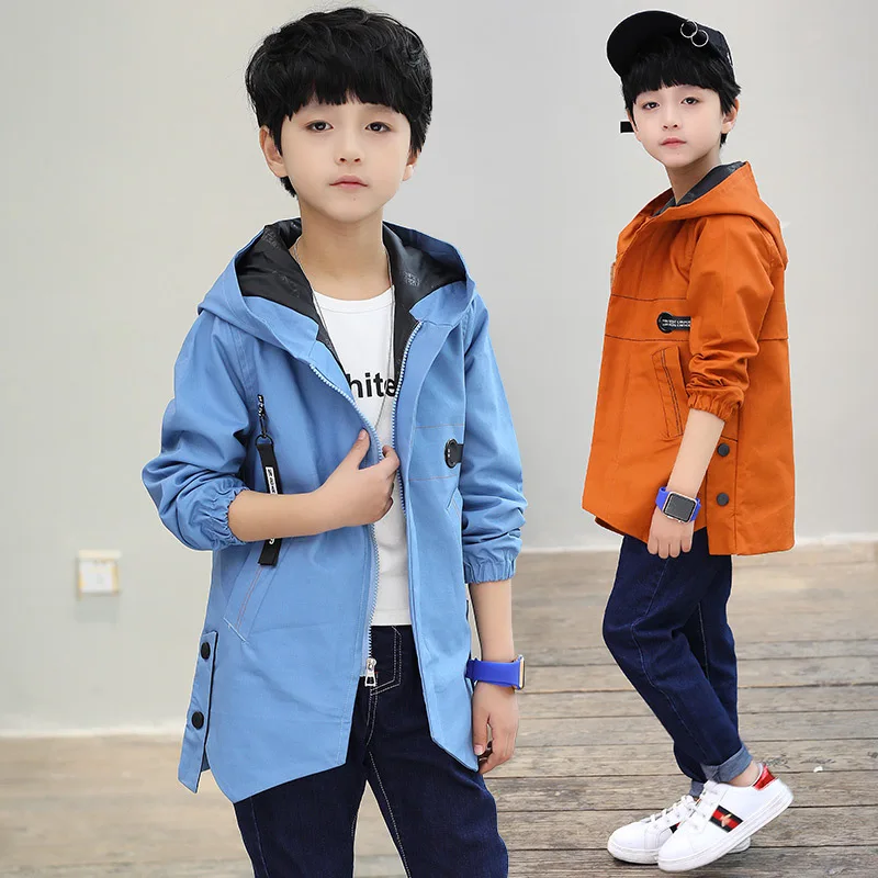 

Boys windbreaker spring autumn solid color ribbon in the big children's shirt 2019 new hooded long-sleeved children's clothing