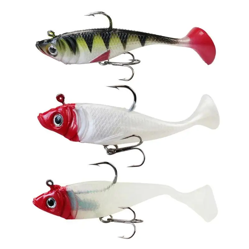 

4pcs/set Winter Ice Fishing Lure 3D Eyes Colorful Winter Bait T Tail Soft Lure Balancer for Fishing Bait Lead Jigging