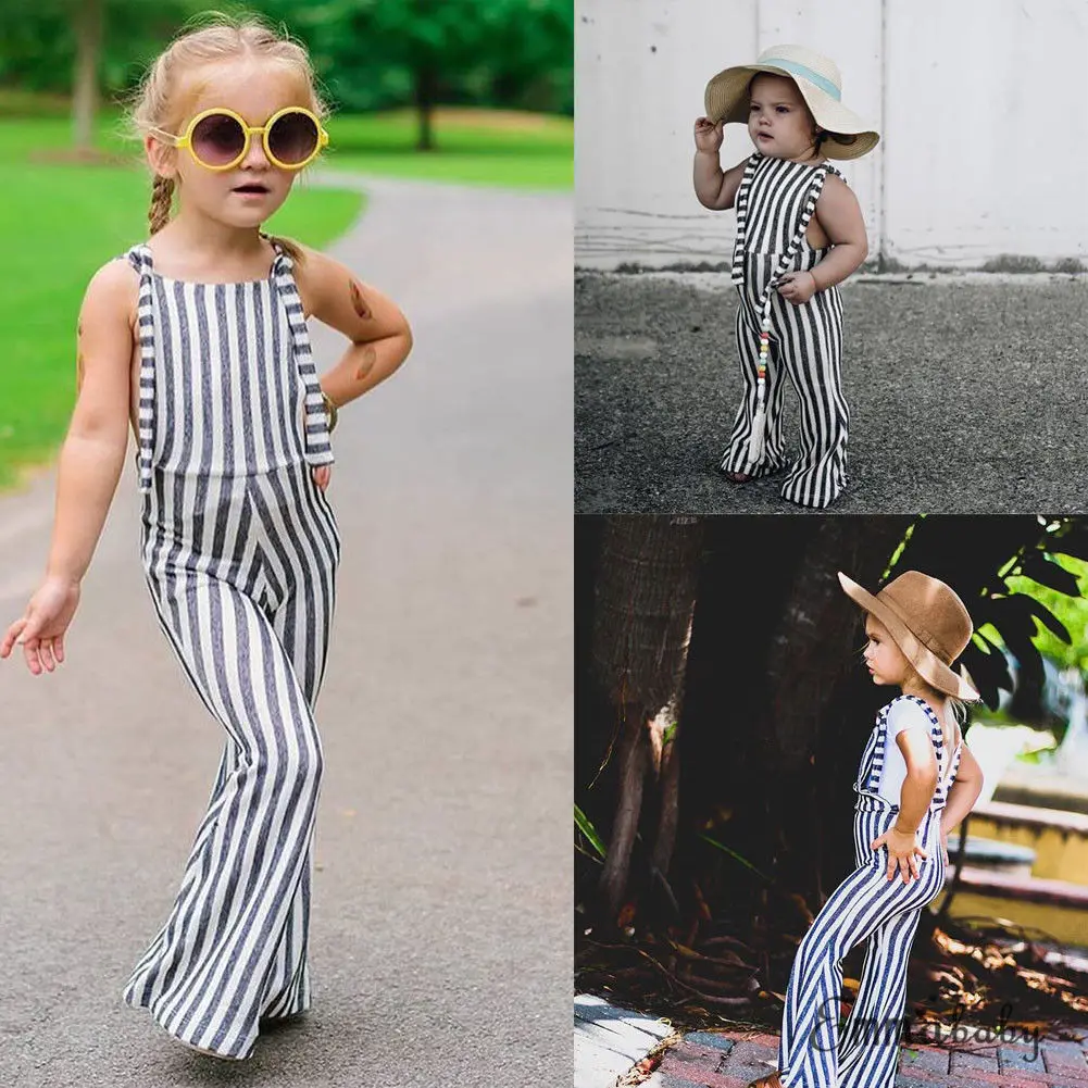 

Fashion Summer Toddler Kids Baby Girls Off shoulder Stripe Romper Jumpsuits Trousers Outfits Pants 4 Colors