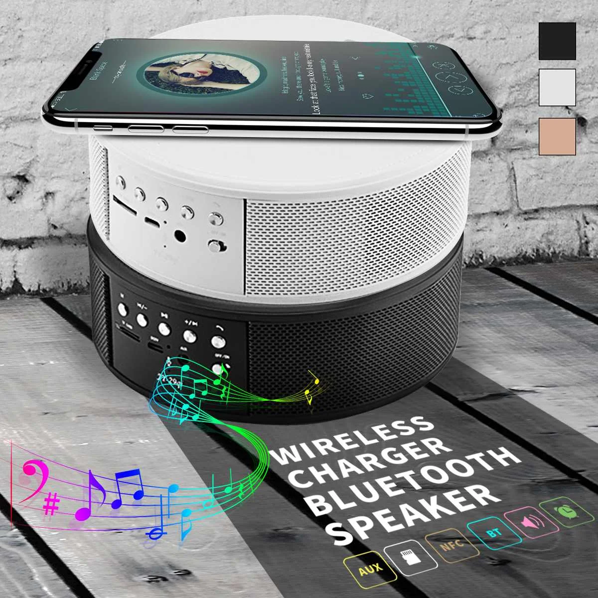 

Multi-function NFC Qi Wireless Fast Charger bluetooth Speaker Charging Stand Pad Stereo HiFi for iPhone X XS Max 8 Plus