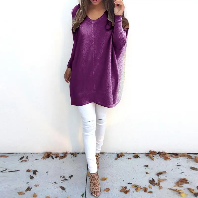 

Spring Knitwear Sweater Women Casual Long Sleeve Loose Jumper Thin Solid Sexy V Neck Pullover Sweaters Solid Tops Plus Size XL