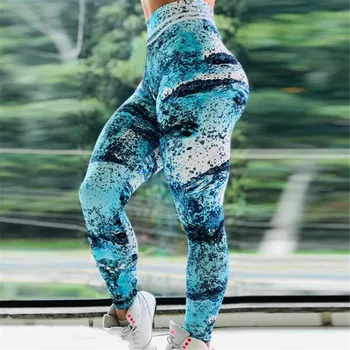 NADANBAO New Arrival Sporting Legging Women High Waist Fitness Leggings Blue Wave Print Workout Leggin For Girl Plus Size Pants 3