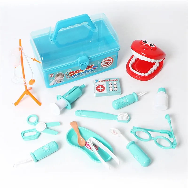 

Pretend Play 15Pcs/Set Doctor Game Dentist Box Pretend Doctor Play For Children Portable Suitcase Educational Real Life Funny
