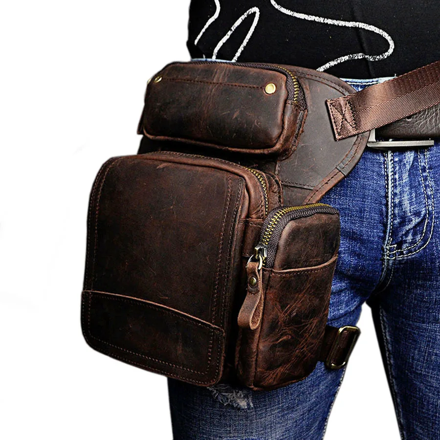 

Men's Waist Drop Leg Bag Thigh Hip Bum Belt Oil Wax Leather Messenger Shoulder Bag Travel Motorcycle Riding Fanny Pack