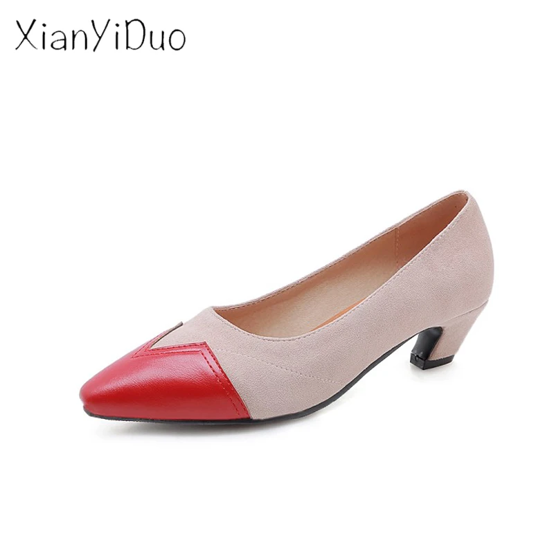 

xianyiduo 2019 Fashion Spring Slingbacks Casual Women's Shoes Pointed Toe Middle heels Pumps Mixed Colors big size 34-48 /19-10