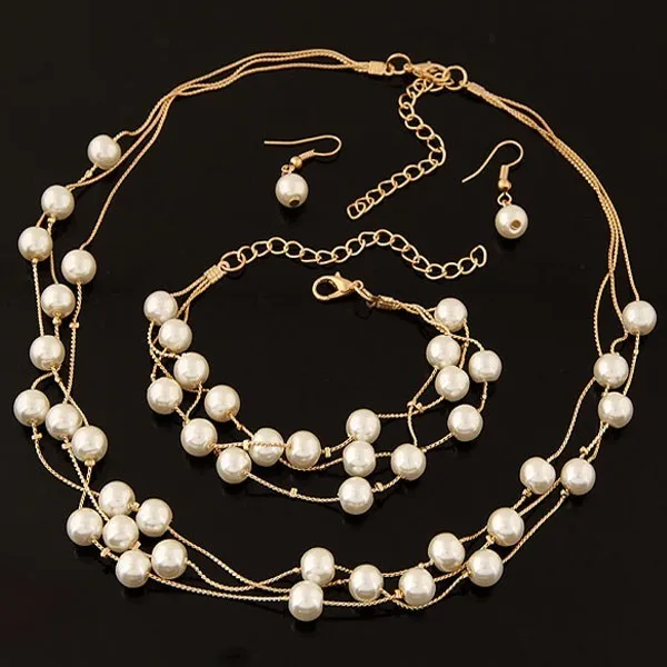 Комплект украшений из искусственного жемчуга для женщин, модные бусы, ожерелье, серьги и браслет, вечерние ювелирные изделия для свадьбы