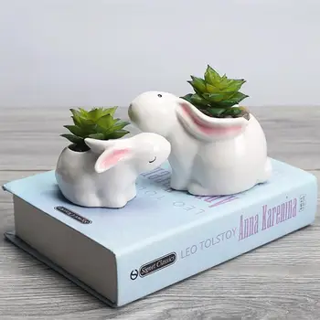 

2PCS Cartoon Rabbit Ceramic Flower Pot Succulent Pots Lovely Ceramic Cartoon Rabbit Plant Containers Home Gardening Supplies