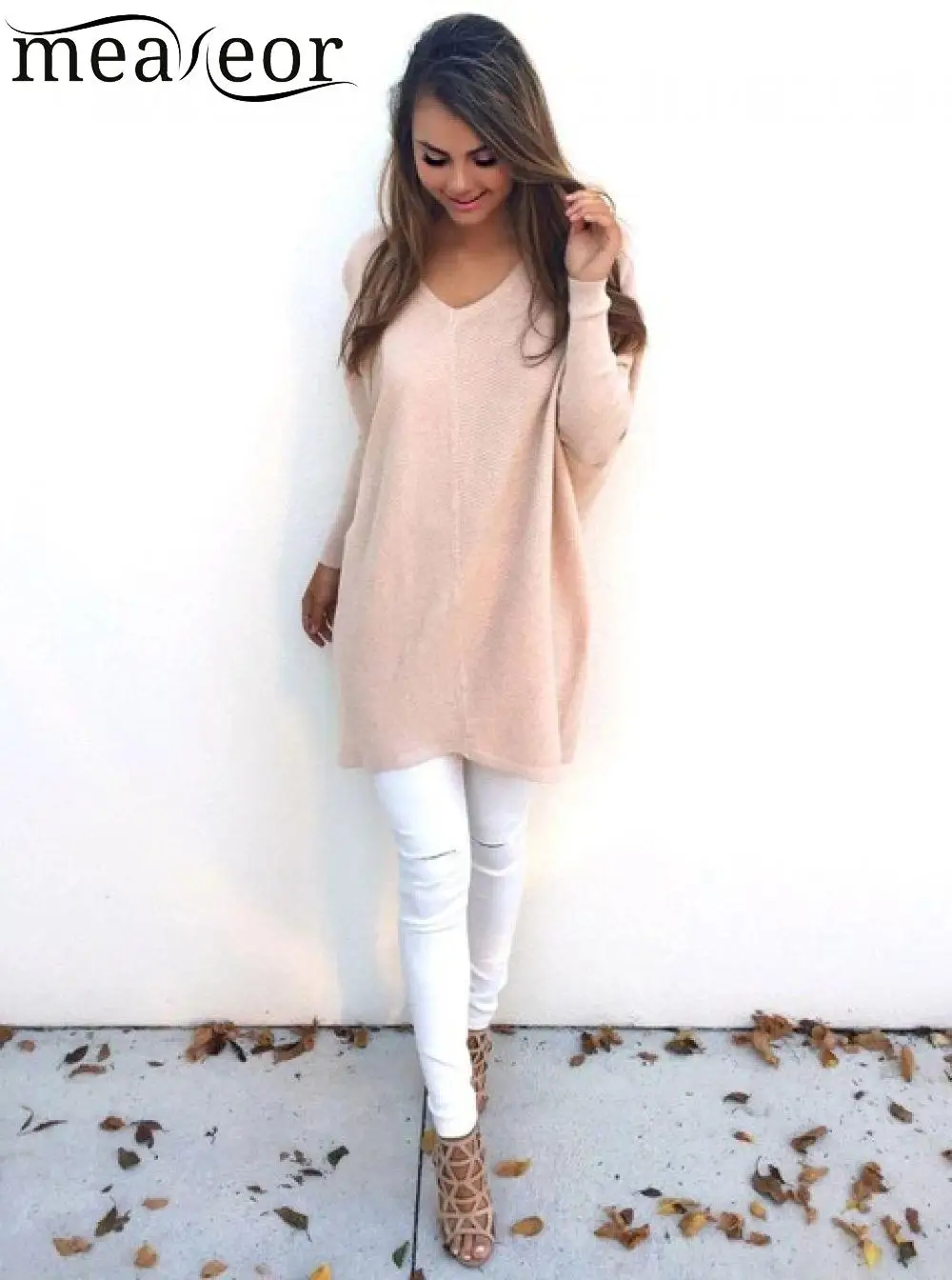 

Meaneor Autumn Sweater O Neck Women Pullover Knit Sweater Large Size Long Sleeves Autumn Shirts Tops Loose Winter Shirt Sweater