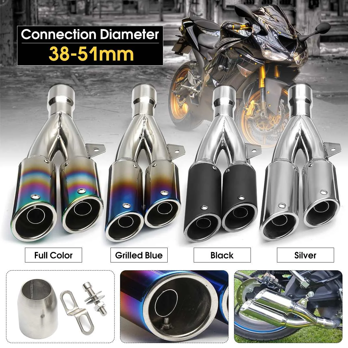 Dual outlet exhaust Motorcycle Scooter Stainless Steel Exhaust Muffler