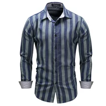 Европейские размеры хлопковая рубашка в полоску мужские Длинные рукава Повседневная рубашка отложной воротник деловой человек Формальные социальные рубашка мужская одежда