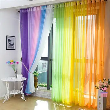 

Multi-color Voile Curtain Transparent Curtains Window Screening Solid Door Curtains Drape Panel Sheer Tulle For Living Room