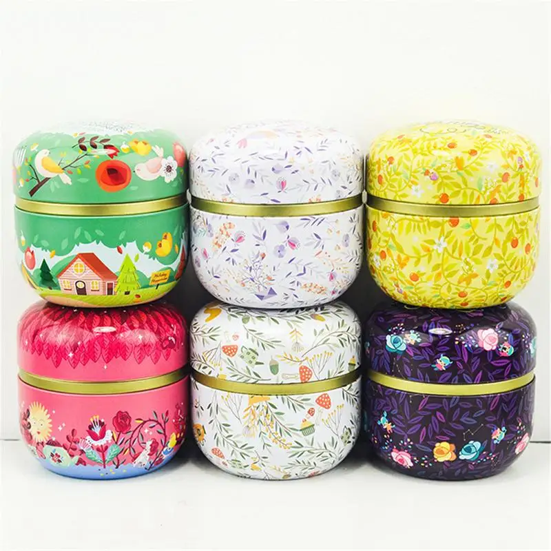 

Double - Cover Capsules Can Candy Storage Tank Food Packaging Tea Can Tinplate Japanese Style Flower Tea Canister