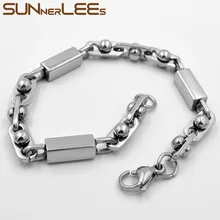 SUNNERLEES модные ювелирные изделия браслет из нержавеющей стали 6 мм геометрические бусины серебряная цепочка из звеньев цвет для мужчин и женщин подарок SC145 B