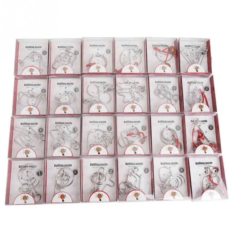 24PCS/Set Metal Puzzles Lock Ring Puzzle Brain Teaser Classical