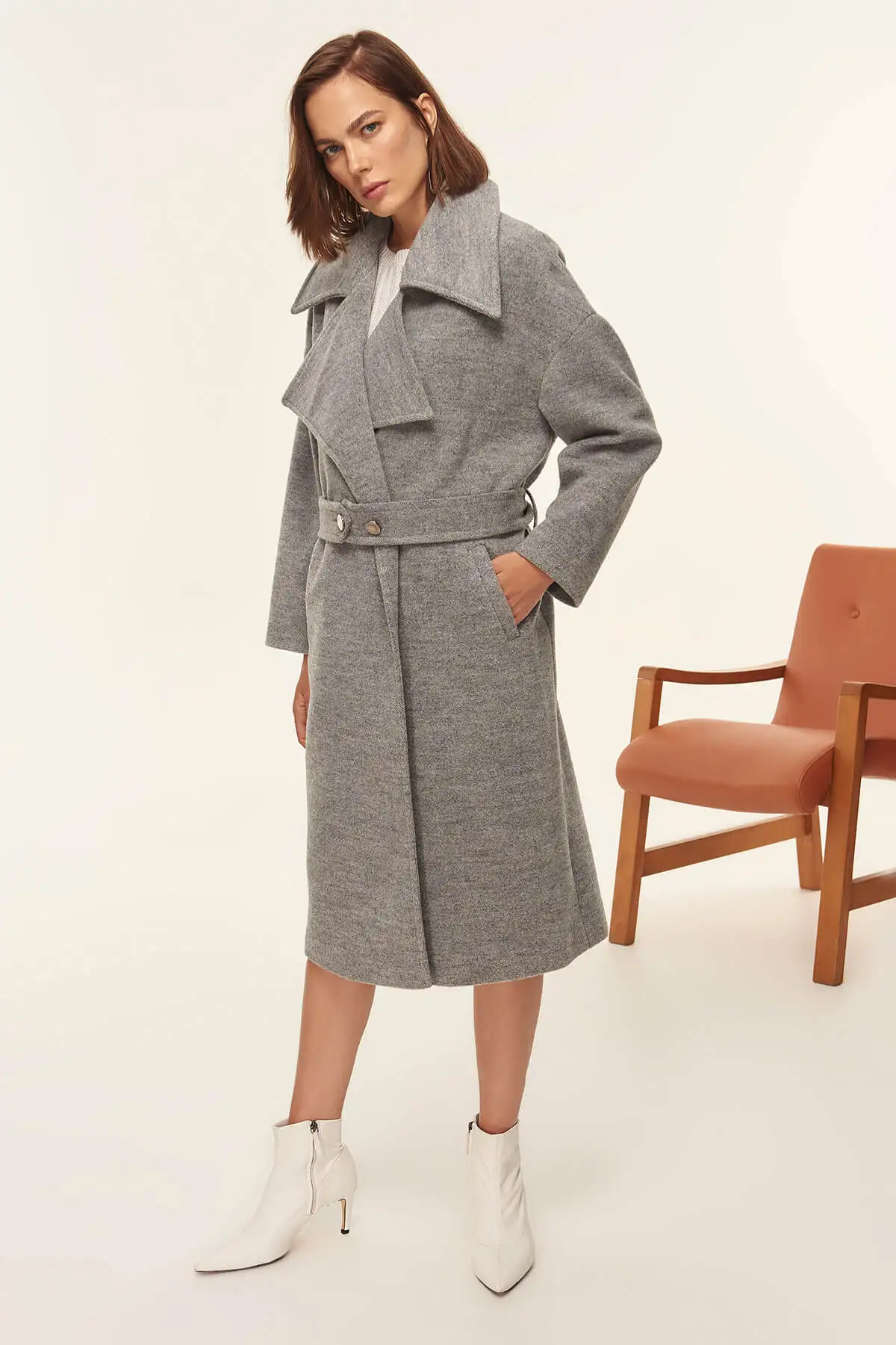 Trendyol Tofaw19oi0025 Timbre Gris Manteau Arqué Ibfyv6gY7