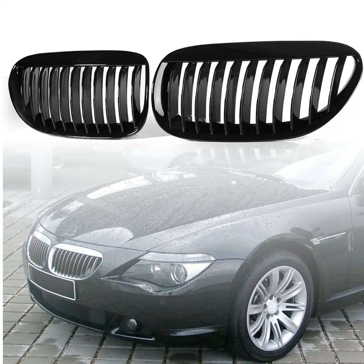 

Pair Gloss Black Front Grilles R&L for BMW E63/E64 M6 650Ci 645Ci 2005 2006 2007 2008 2009 2010