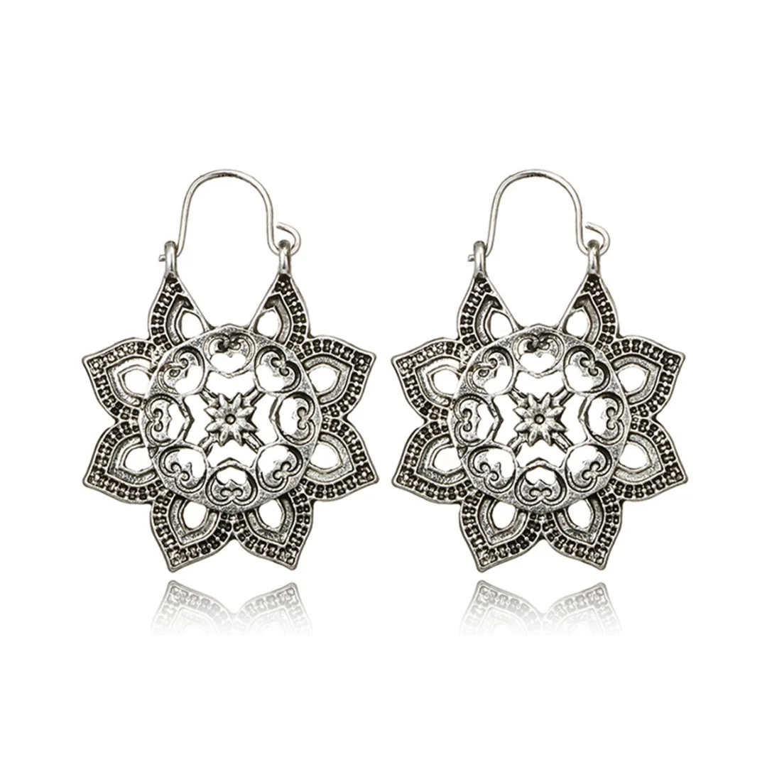 

Vintage Ethnic Hollow Flower Dangle Earring Fashion Statement Carved Piercing Earring Shellhard Punk Jewelry bisuteria mujer