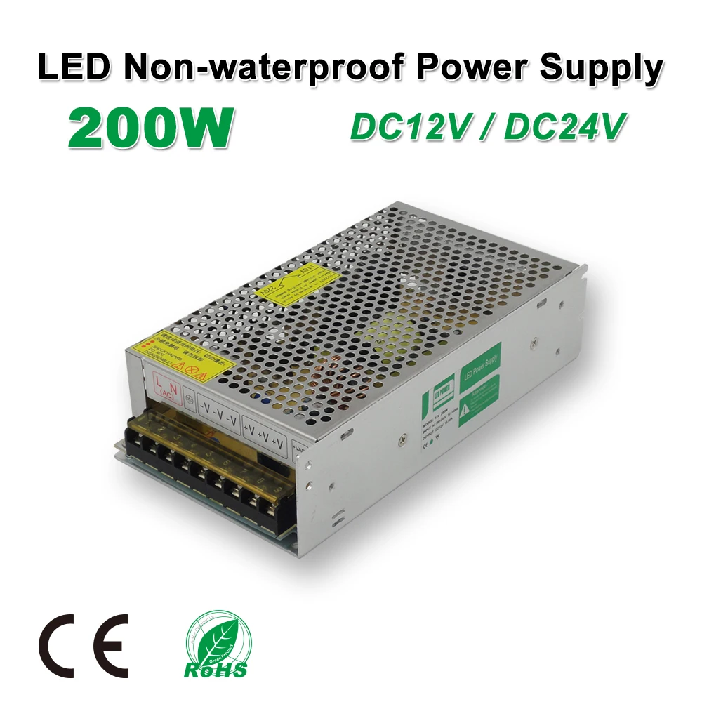 200 W Светодиодный Питание, светодиодный полоски, DC12V/24 V, Водонепроницаемый, адаптер трансформатор, IP20, Крытый Применение, Светодиодный линейный свет, панель