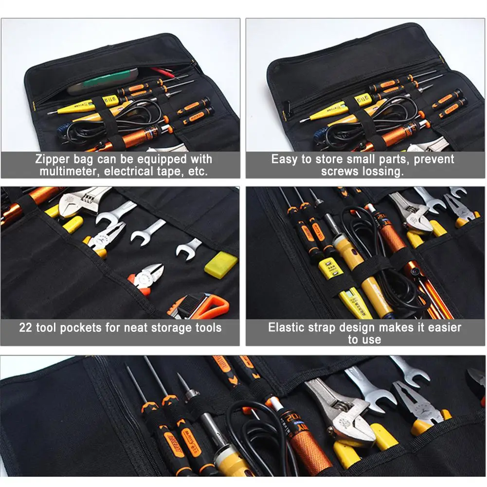 Multifunction Tool Bags Practical Oxford Canvas Roll Bags with Carrying Handles for Power Tools Hardware Metal Parts Organizer