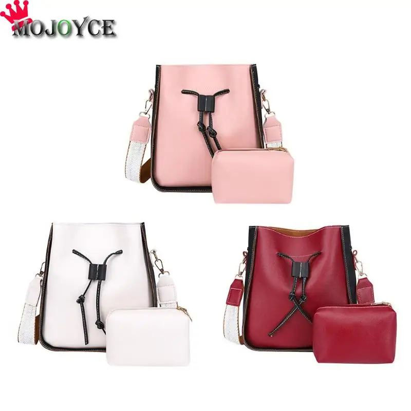 

2pcs/Set Retro Casual Women PU Leather Shoulder Bags Totes Crossbody Messenger Bucket Clutch Coin Purse