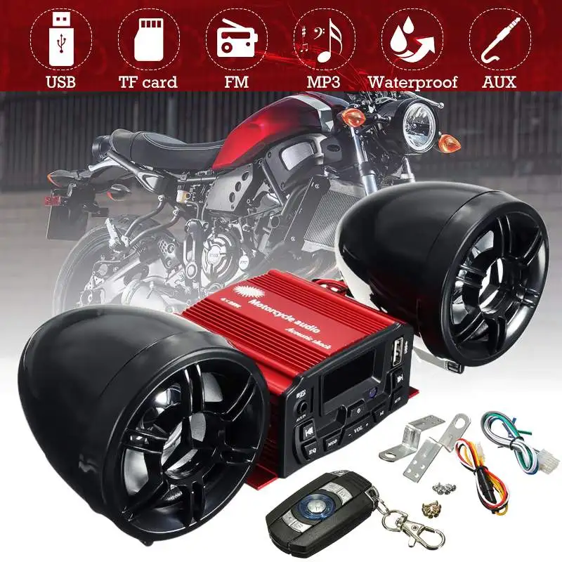 

12V Universal Motorcycle Audio Remote Control Stereo 2 Speakers Sound System SD USB MP3
