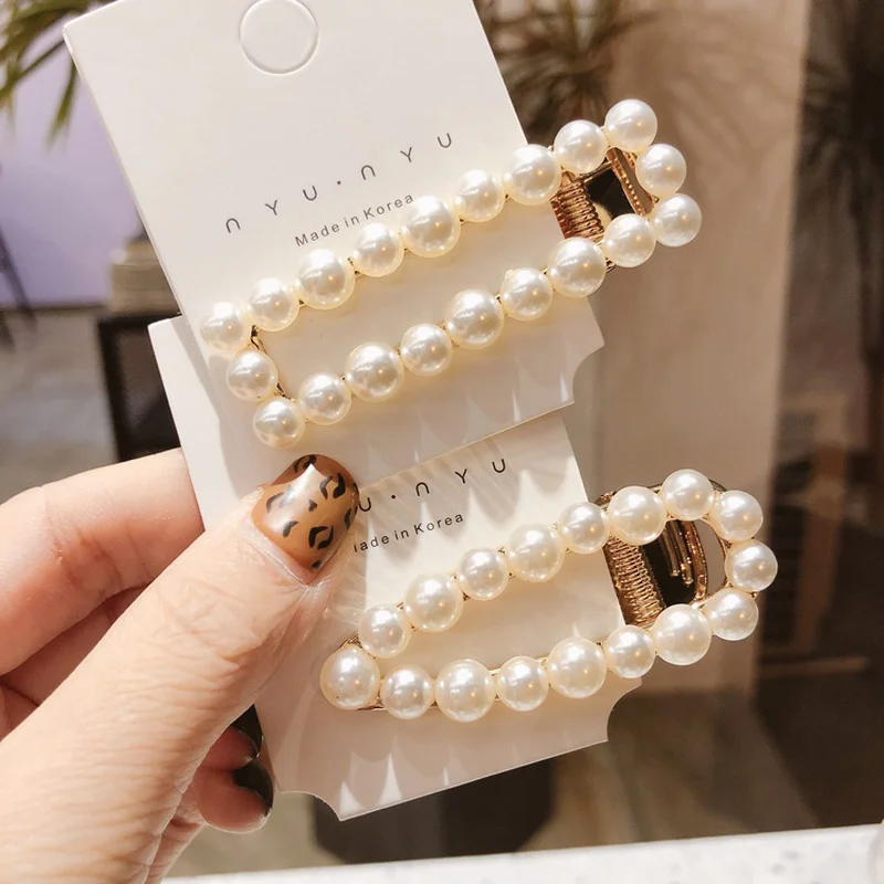 Жемчуг сторона BB клип цвет полосы полный горный хрусталь девушки аксессуары для волос обода заколки для волос женская заколка заколки для волос