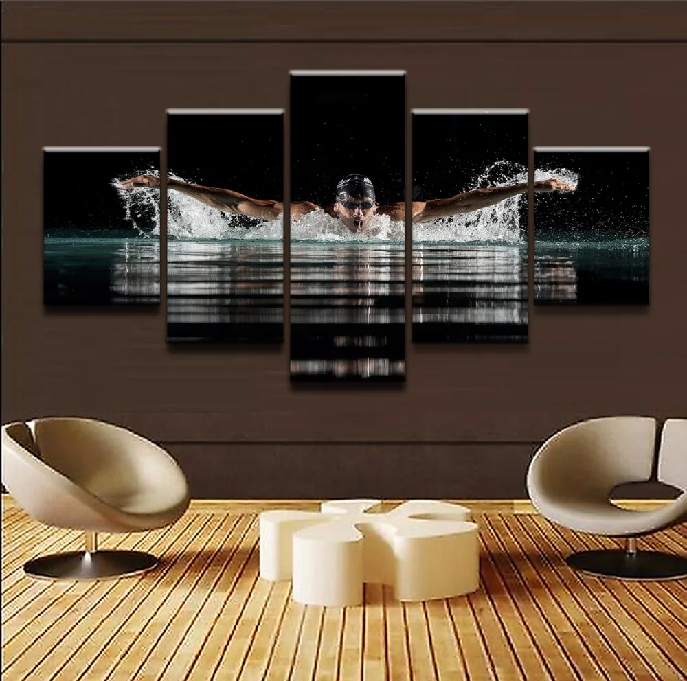 

Wall Art Canvas Painting Style Wall Pictures For Living Room Cuadros Moder Decoration Painting 5 Pieces Sports Swimming HD Frame