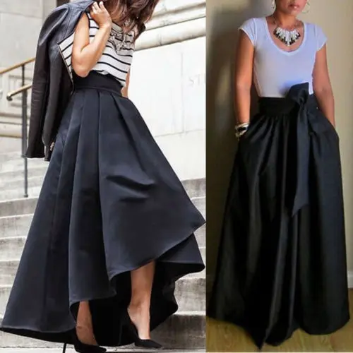 

Vintage Women Stretch High Waist Belt Flared Pleated Swing Long Maxi Skirts