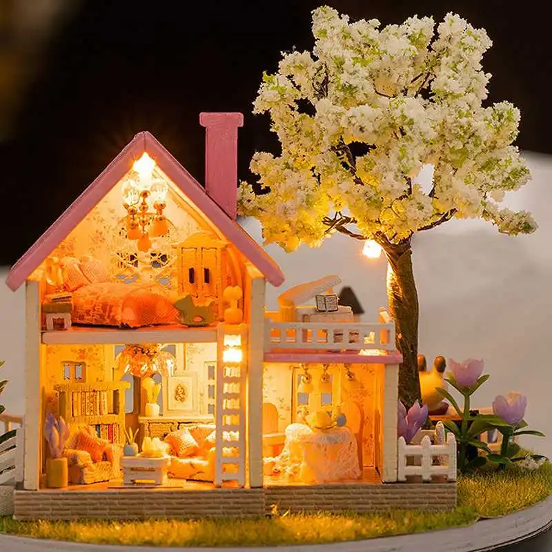 

Travel Series Dollhouse Villa DIY House Music Box Miniature With LED Lights Cover Collection Friend Gift Toy Home Decoration
