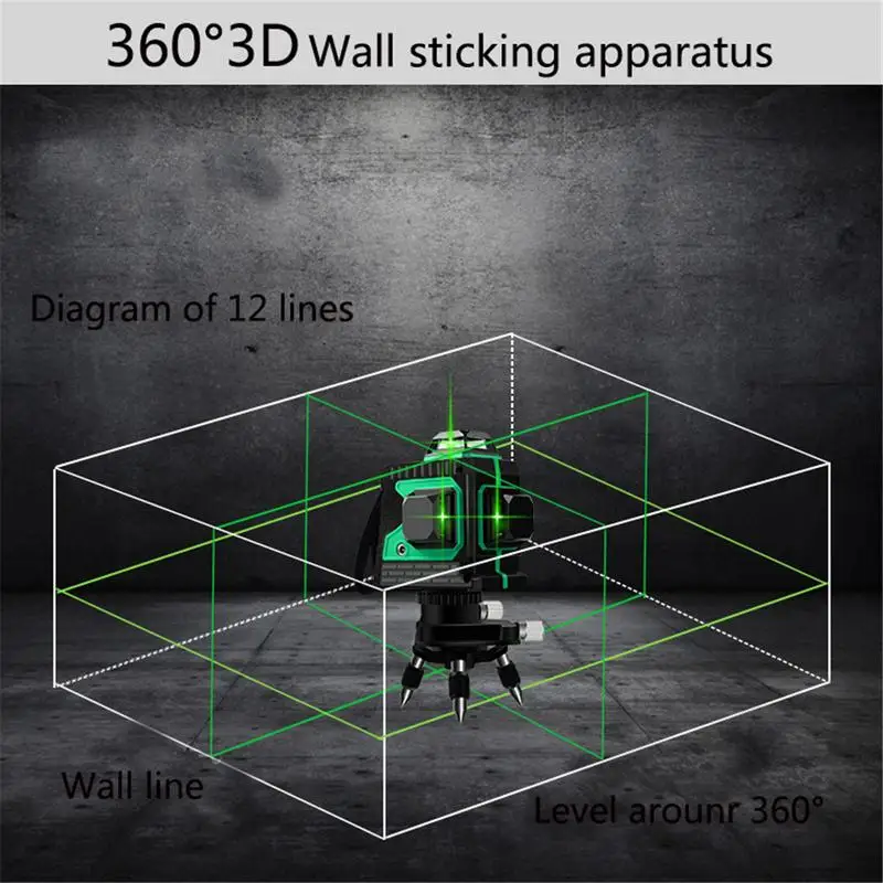3D IP54 Waterproof 12 Lines Green Laser Levels Self-Leveling 360 Horizontal And Vertical Cross Super Powerful Green Laser Beam 3D IP54 Waterproof 12 Lines Green Laser Levels Self-Leveling 360 Horizontal And Vertical Cross Super Powerful Green Laser Beam