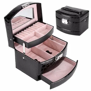 

3 Layers Jewelry Boxes And Packaging Leather Makeup Organizer Storage Box Container Case Gift Box Women Cosmetic Casket