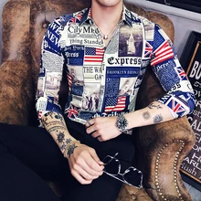 Весенняя мода принт с государственным флагом социальных Клубная рубашка в клетку Chemise Homme Slim Fit рубашка Для мужчин дизайнерские рубашки Camisa Masculina