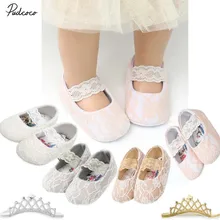 Бренд новорожденная девочка мягкая подошва детская кроватка корона цветок кружева анти-кроссовки Prewalker кроватки обувь 0-18 м