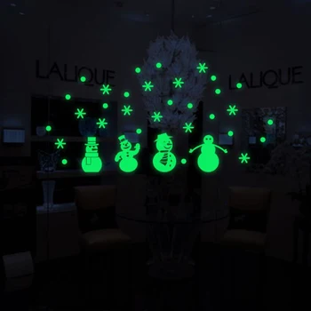 

1 Pc Pretty Christmas Snowman Luminous Stickers Living Room Shop Window Christmas Glow In The Dark Stickers