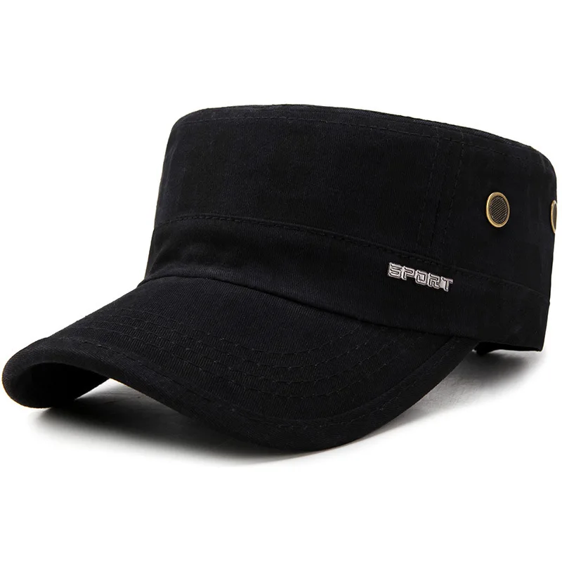 

2019 New High Quality Casual Military Cap Man Woman Cotton Beret Flat Hats Captain Cap Trucker Vintage Black Sport Dad Bone Male