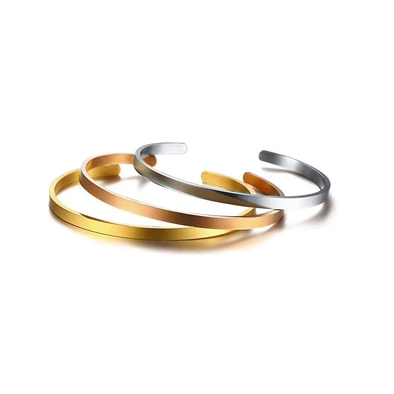 

Vnox 5mm Free Engraving Name ID Bangles For Women Thin Stainless Steel Cuff Bracelets Temperament Female Lady Party Jewelry